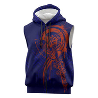 Valhalla Warrior Viking Sleeveless Zip Hoodie with Axes and Norse Symbols Norse Mythology Tribute - Wonder Print Shop