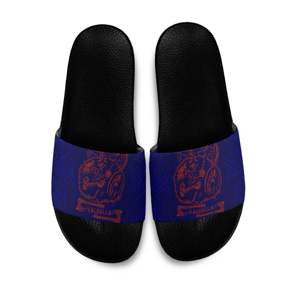 Valhalla Warrior Viking Slide Sandals with Axes and Norse Symbols Norse Mythology Tribute - Wonder Print Shop