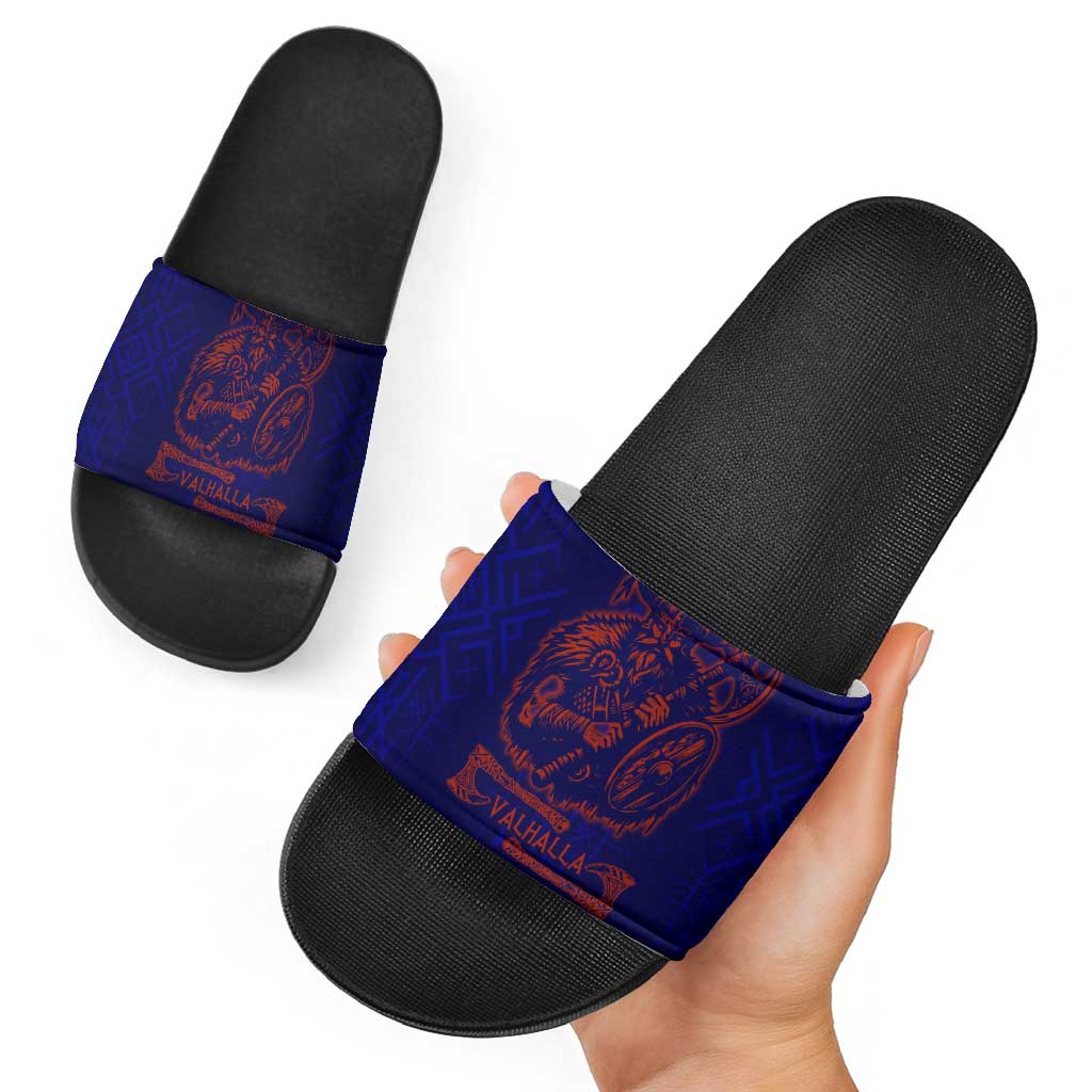 Valhalla Warrior Viking Slide Sandals with Axes and Norse Symbols Norse Mythology Tribute - Wonder Print Shop
