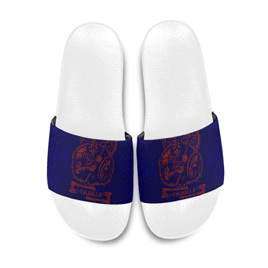 Valhalla Warrior Viking Slide Sandals with Axes and Norse Symbols Norse Mythology Tribute - Wonder Print Shop