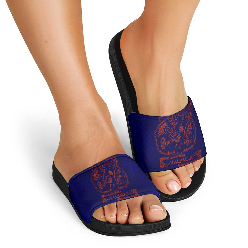 Valhalla Warrior Viking Slide Sandals with Axes and Norse Symbols Norse Mythology Tribute - Wonder Print Shop