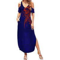 Valhalla Warrior Viking Summer Maxi Dress with Axes and Norse Symbols Norse Mythology Tribute - Wonder Print Shop