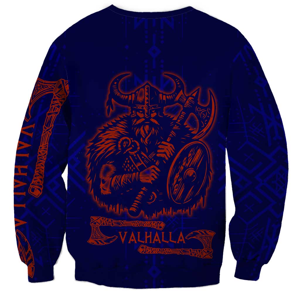 Valhalla Warrior Viking Sweatshirt with Axes and Norse Symbols Norse Mythology Tribute - Wonder Print Shop