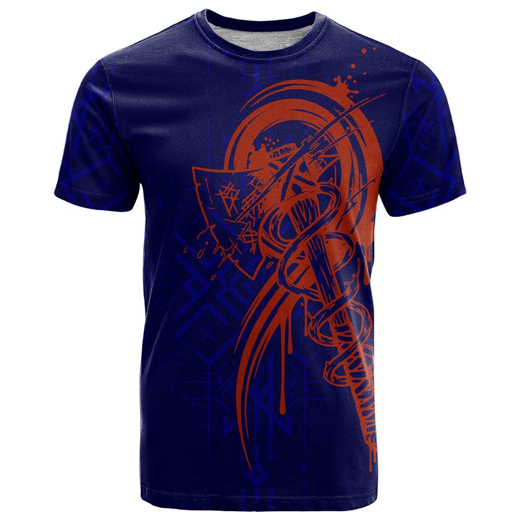 Valhalla Warrior Viking T Shirt with Axes and Norse Symbols Norse Mythology Tribute - Wonder Print Shop