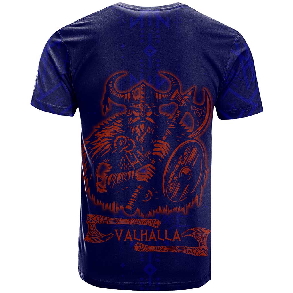 Valhalla Warrior Viking T Shirt with Axes and Norse Symbols Norse Mythology Tribute - Wonder Print Shop