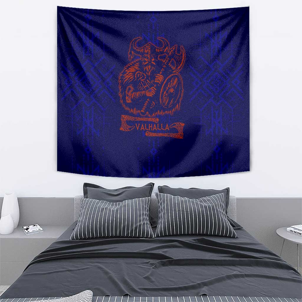 Valhalla Warrior Viking Tapestry with Axes and Norse Symbols Norse Mythology Tribute - Wonder Print Shop