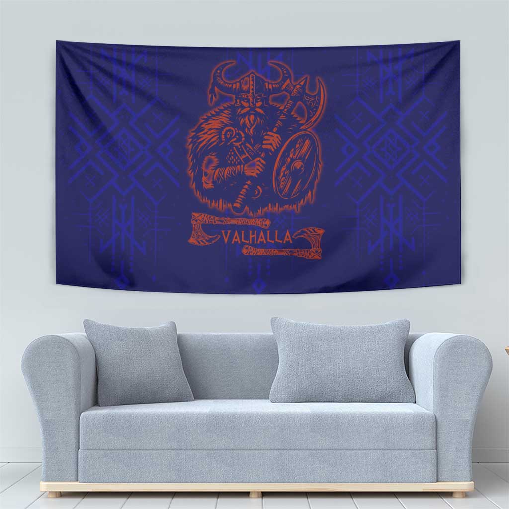 Valhalla Warrior Viking Tapestry with Axes and Norse Symbols Norse Mythology Tribute - Wonder Print Shop