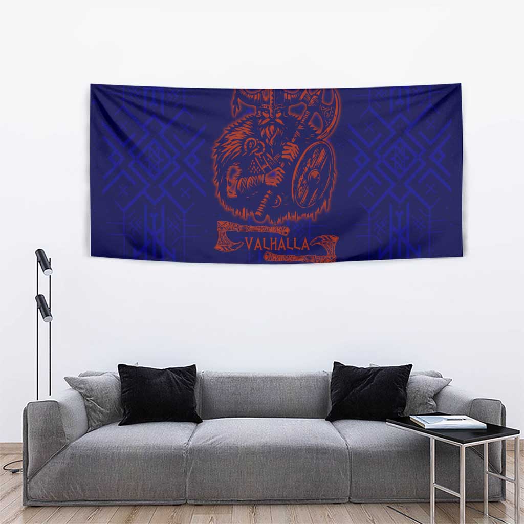 Valhalla Warrior Viking Tapestry with Axes and Norse Symbols Norse Mythology Tribute - Wonder Print Shop