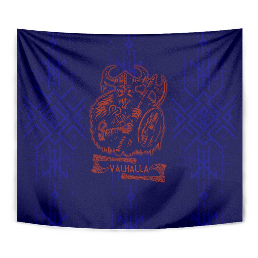 Valhalla Warrior Viking Tapestry with Axes and Norse Symbols Norse Mythology Tribute - Wonder Print Shop