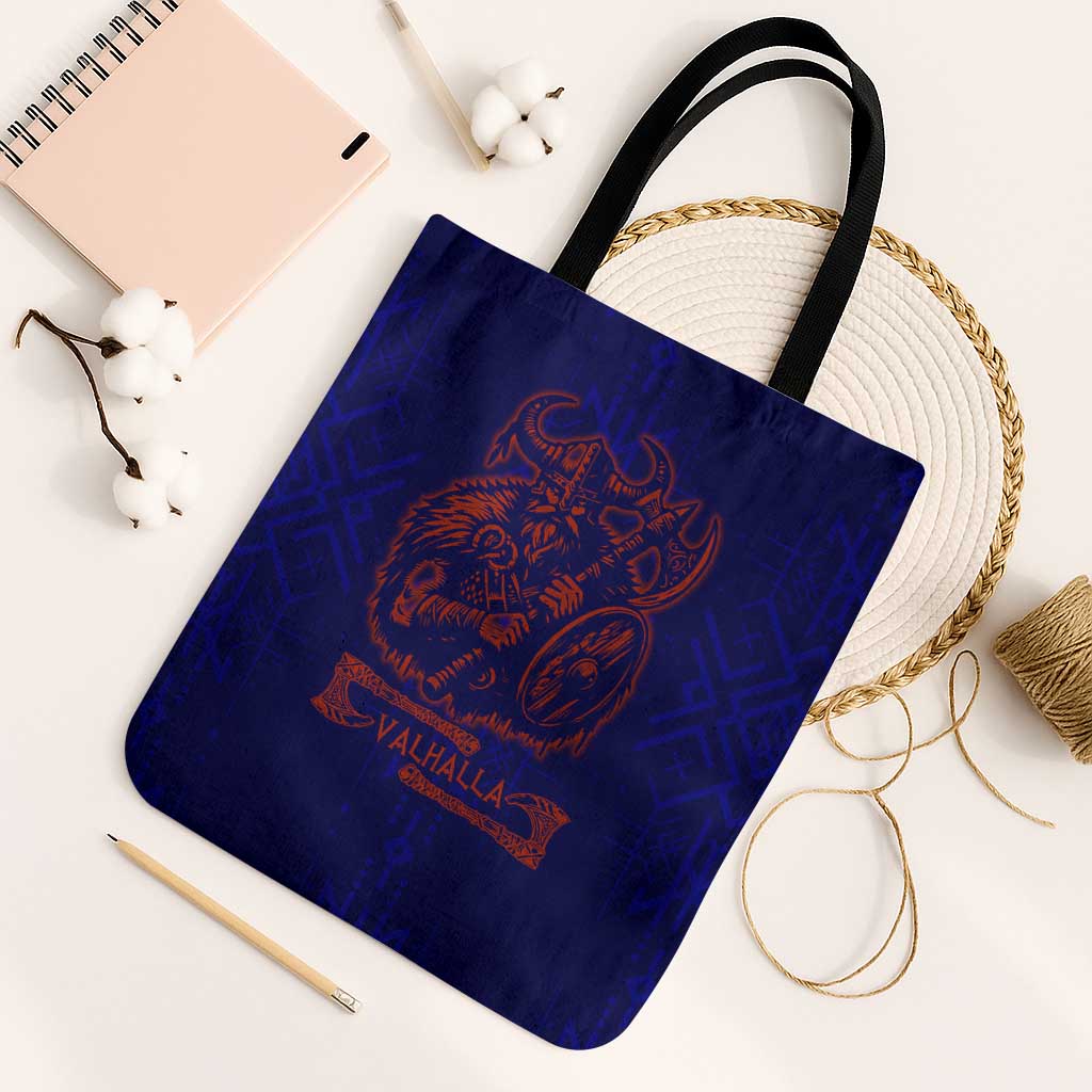 Valhalla Warrior Viking Tote Bag with Axes and Norse Symbols Norse Mythology Tribute - Wonder Print Shop
