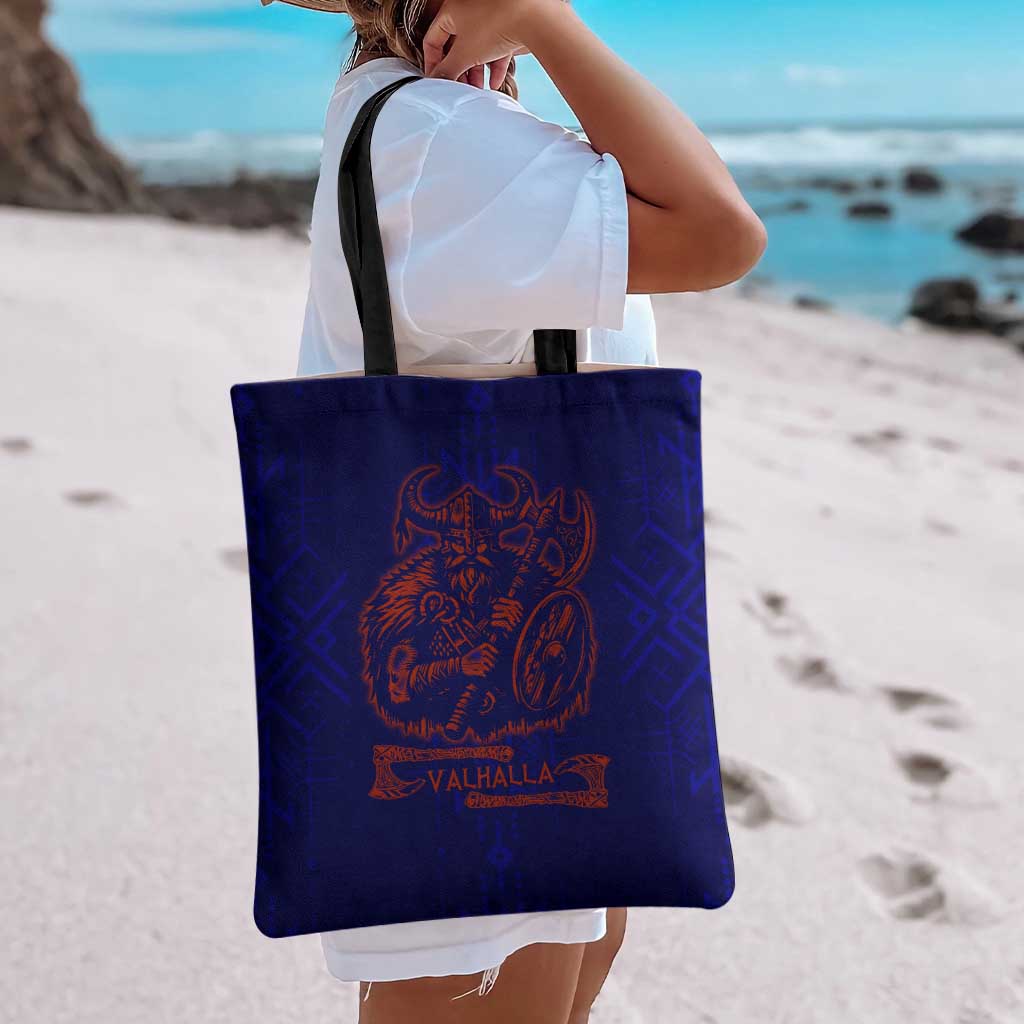 Valhalla Warrior Viking Tote Bag with Axes and Norse Symbols Norse Mythology Tribute - Wonder Print Shop