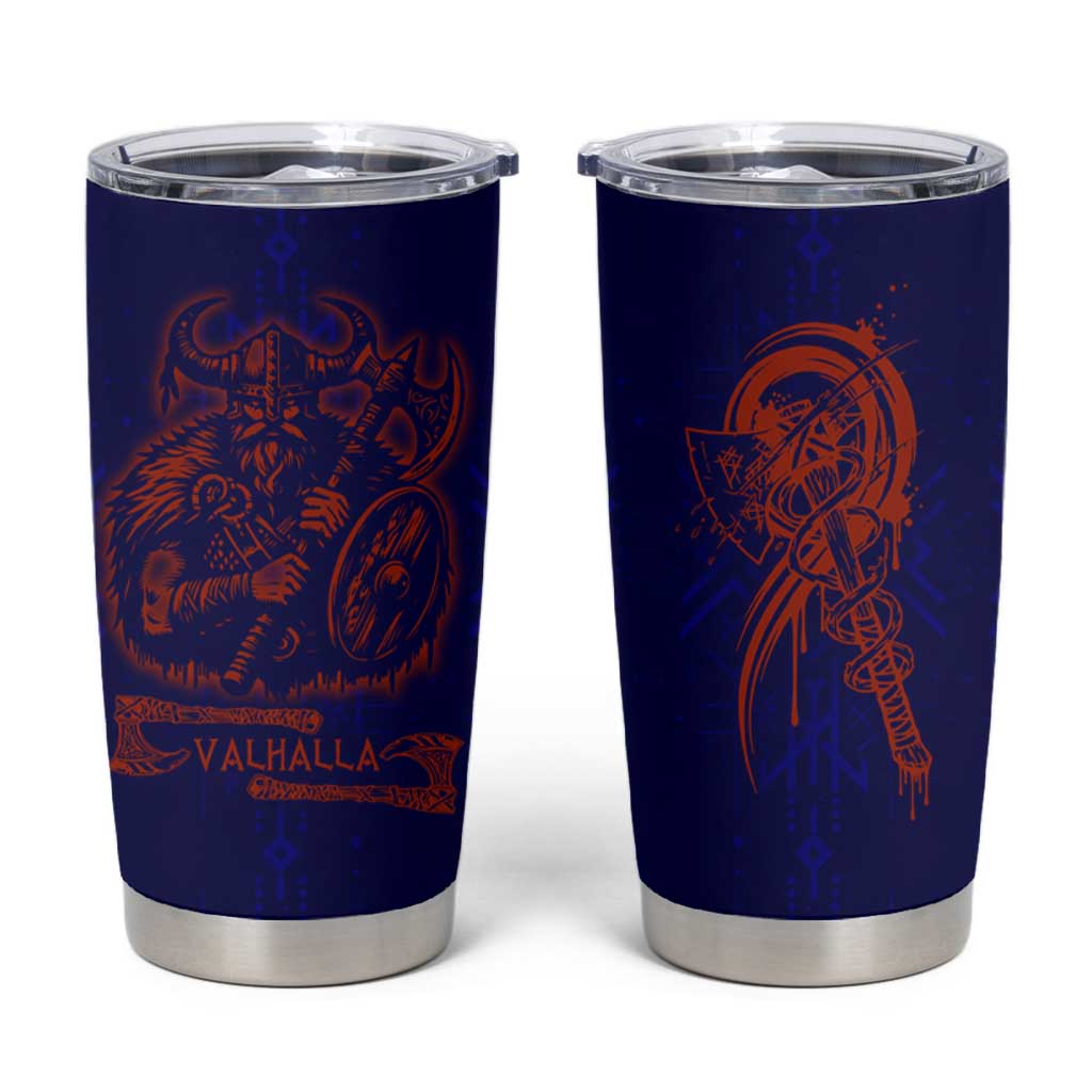 Valhalla Warrior Viking Tumbler Cup with Axes and Norse Symbols Norse Mythology Tribute - Wonder Print Shop
