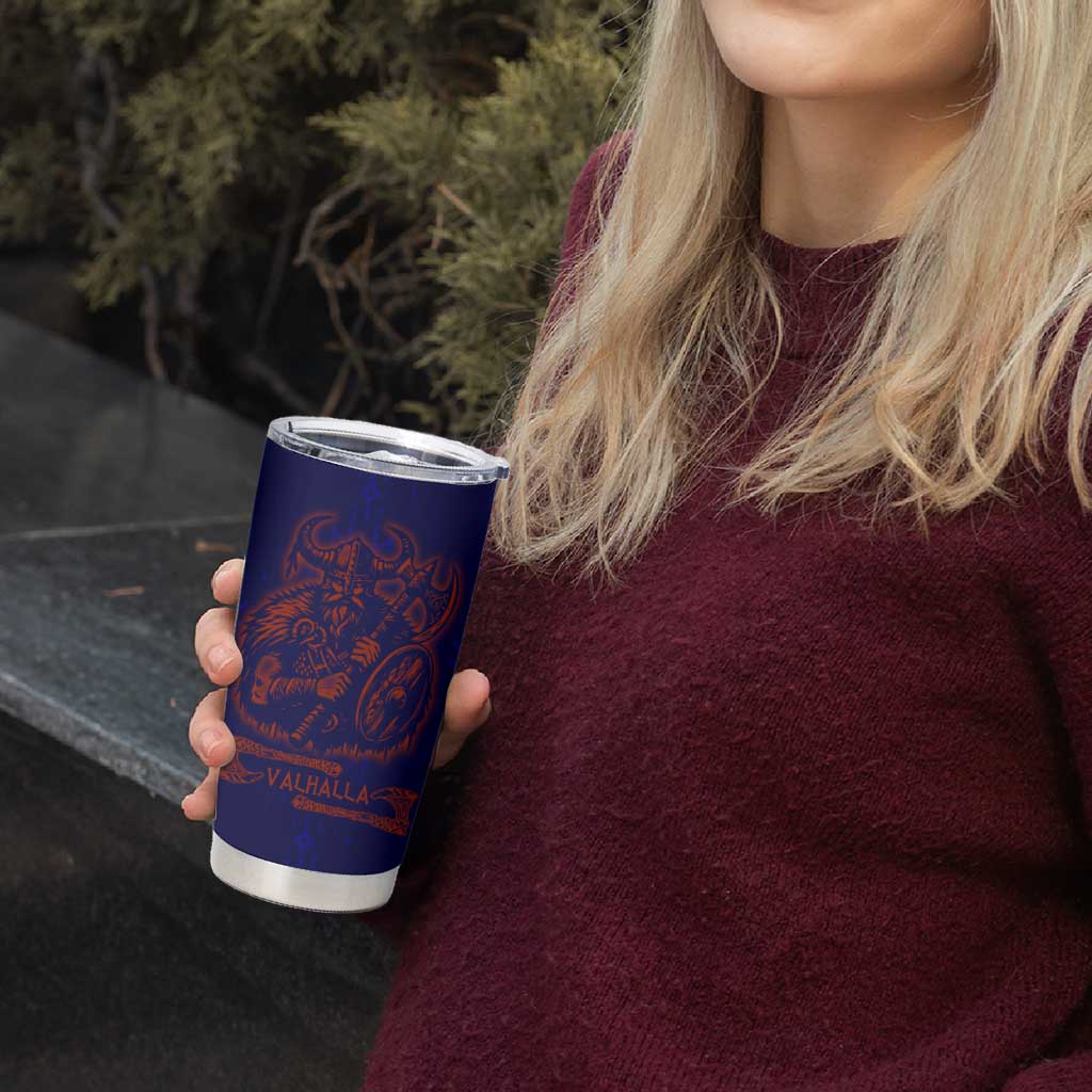 Valhalla Warrior Viking Tumbler Cup with Axes and Norse Symbols Norse Mythology Tribute - Wonder Print Shop