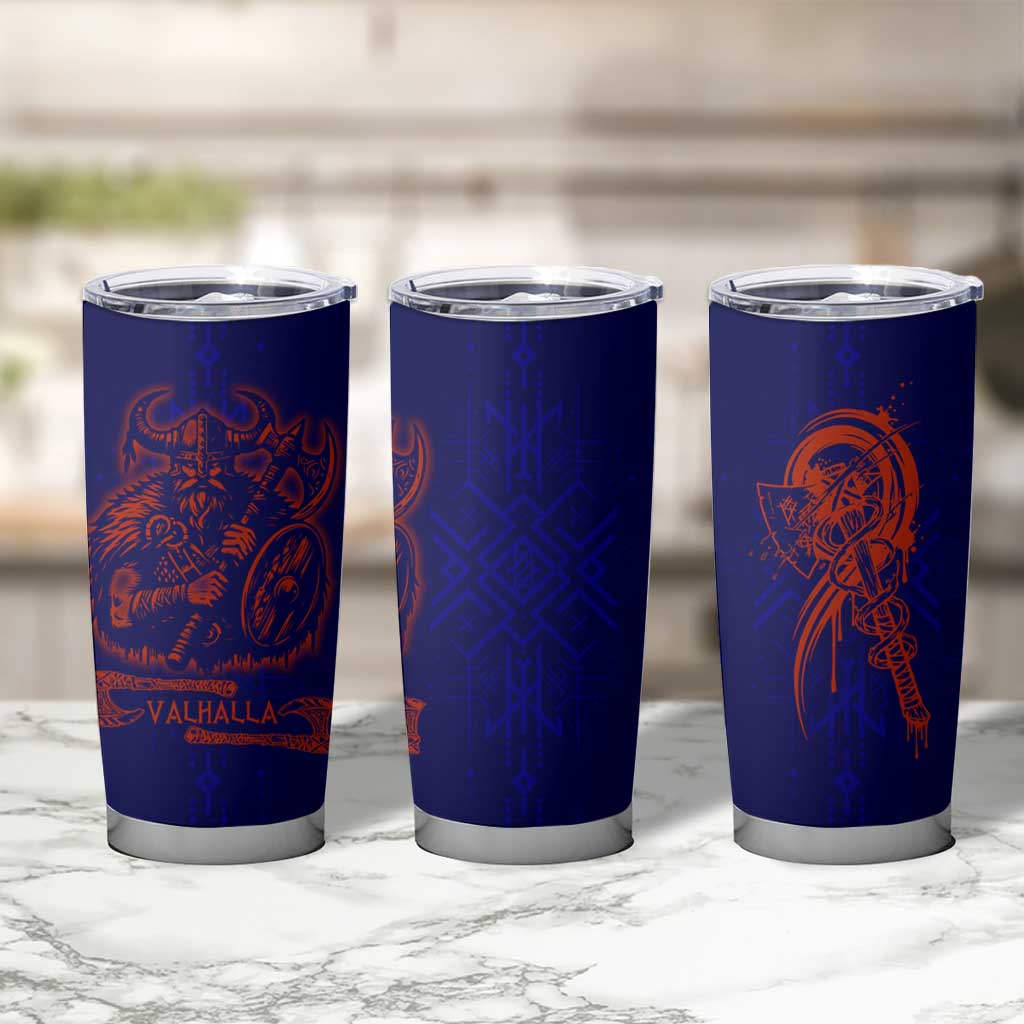 Valhalla Warrior Viking Tumbler Cup with Axes and Norse Symbols Norse Mythology Tribute - Wonder Print Shop