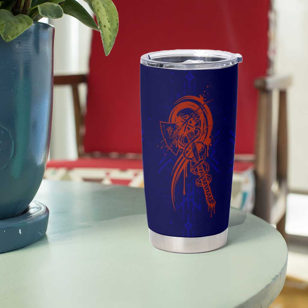 Valhalla Warrior Viking Tumbler Cup with Axes and Norse Symbols Norse Mythology Tribute - Wonder Print Shop