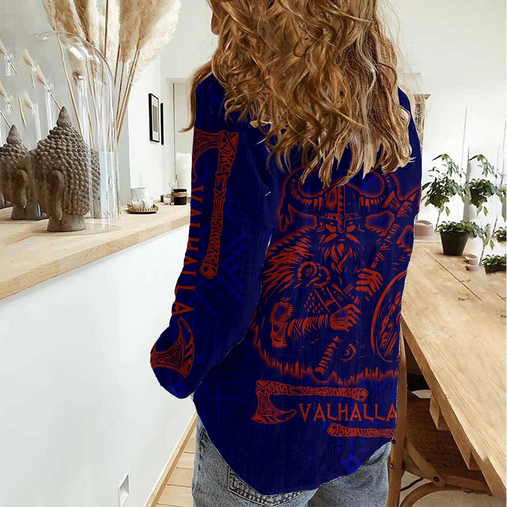 Valhalla Warrior Viking Women Casual Shirt with Axes and Norse Symbols Norse Mythology Tribute - Wonder Print Shop