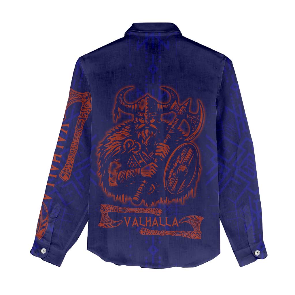 Valhalla Warrior Viking Women Casual Shirt with Axes and Norse Symbols Norse Mythology Tribute - Wonder Print Shop