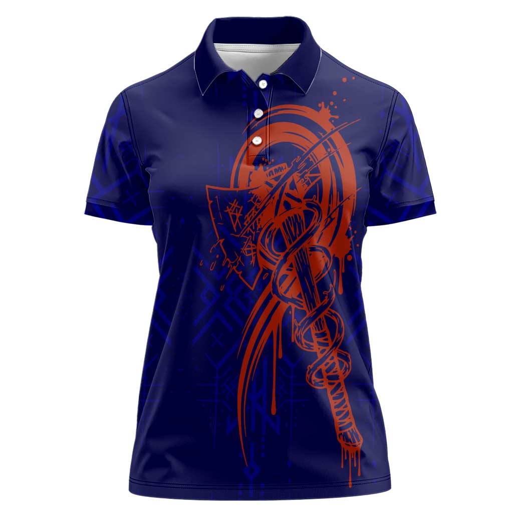 Valhalla Warrior Viking Women Polo Shirt with Axes and Norse Symbols Norse Mythology Tribute - Wonder Print Shop