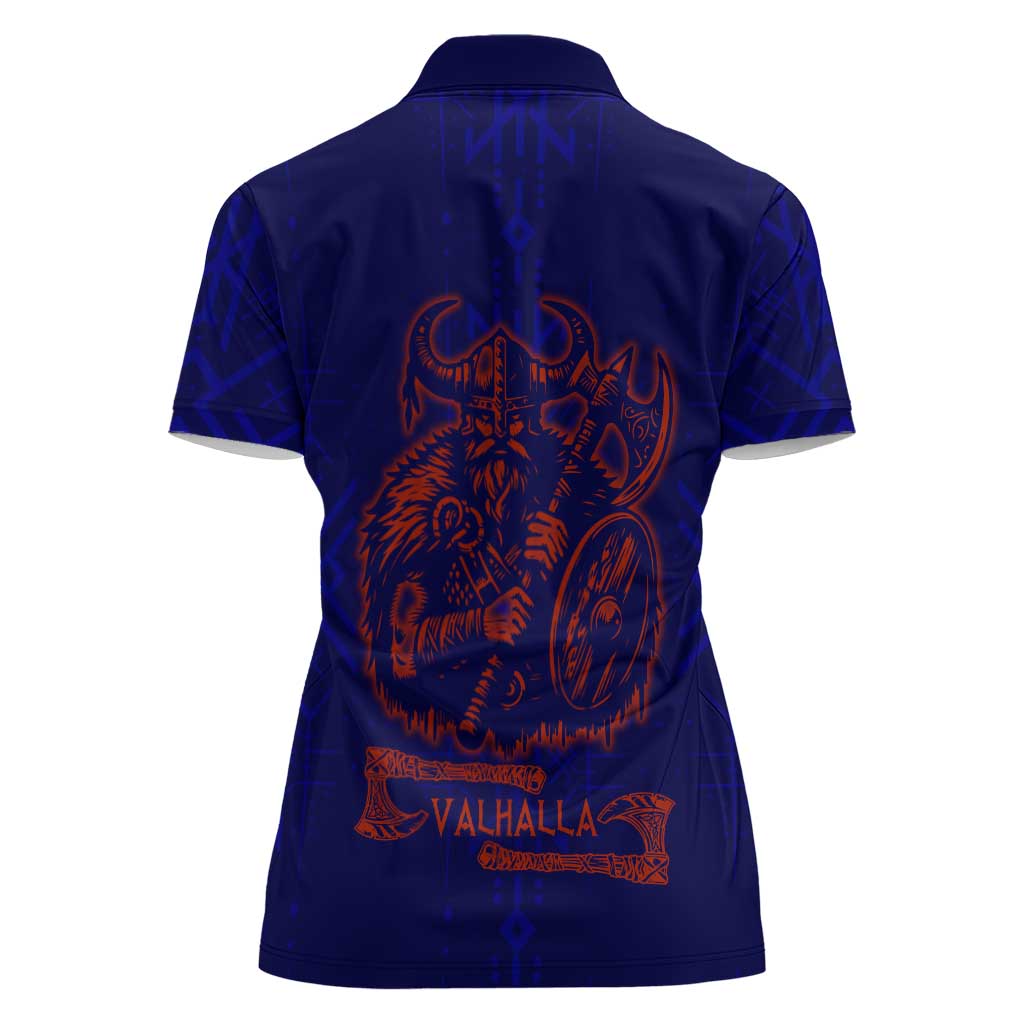 Valhalla Warrior Viking Women Polo Shirt with Axes and Norse Symbols Norse Mythology Tribute - Wonder Print Shop