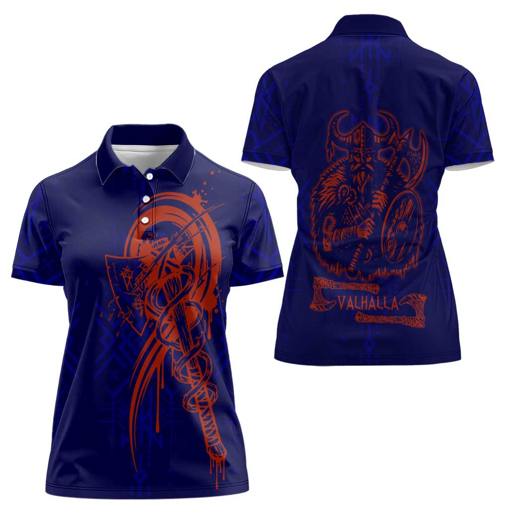 Valhalla Warrior Viking Women Polo Shirt with Axes and Norse Symbols Norse Mythology Tribute - Wonder Print Shop