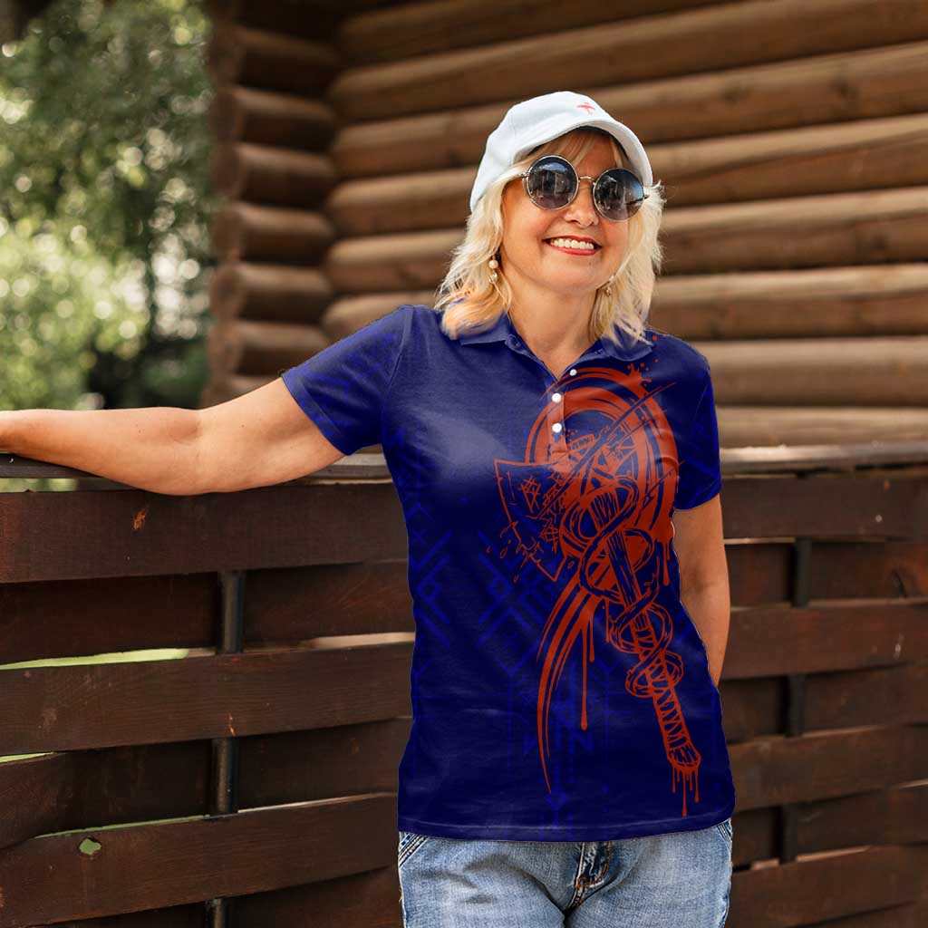 Valhalla Warrior Viking Women Polo Shirt with Axes and Norse Symbols Norse Mythology Tribute - Wonder Print Shop