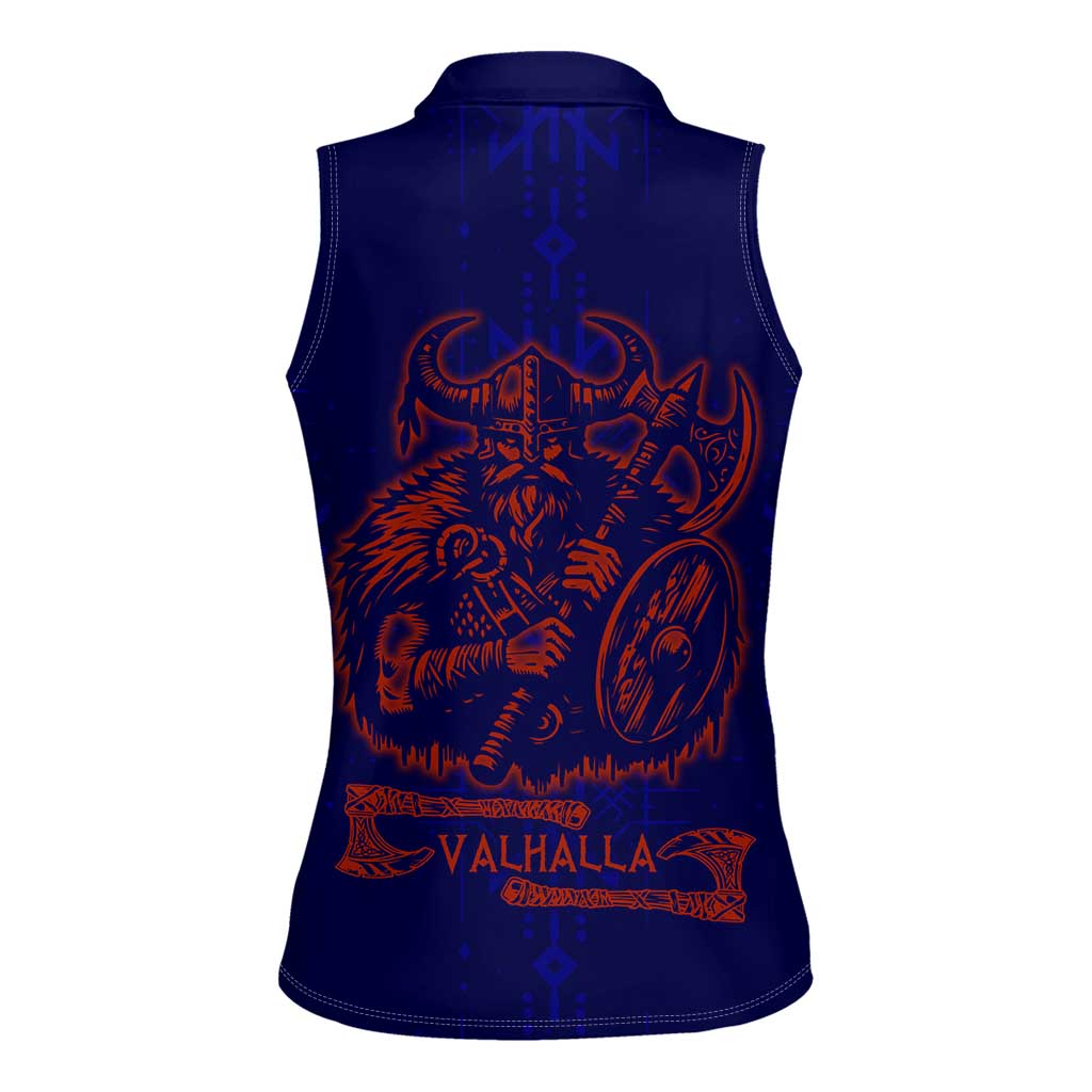 Valhalla Warrior Viking Women Sleeveless Polo Shirt with Axes and Norse Symbols Norse Mythology Tribute - Wonder Print Shop
