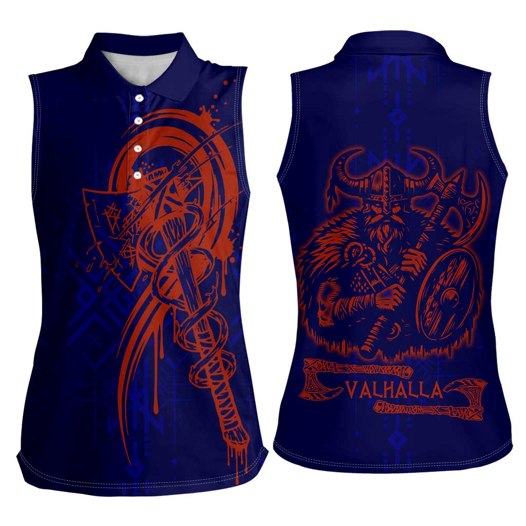 Valhalla Warrior Viking Women Sleeveless Polo Shirt with Axes and Norse Symbols Norse Mythology Tribute - Wonder Print Shop