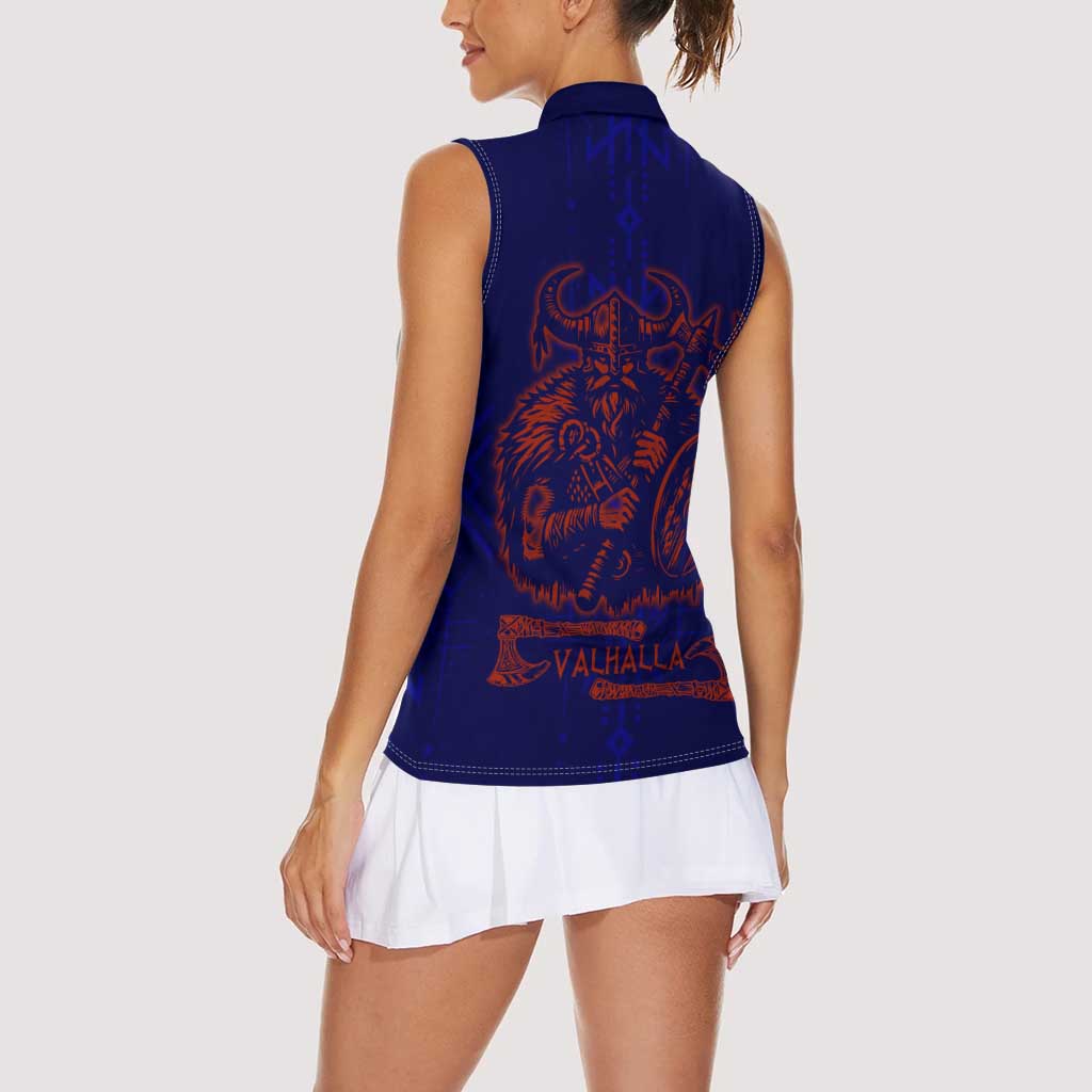 Valhalla Warrior Viking Women Sleeveless Polo Shirt with Axes and Norse Symbols Norse Mythology Tribute - Wonder Print Shop