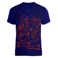 Valhalla Warrior Viking Women V-Neck T-Shirt with Axes and Norse Symbols Norse Mythology Tribute - Wonder Print Shop