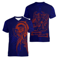 Valhalla Warrior Viking Women V-Neck T-Shirt with Axes and Norse Symbols Norse Mythology Tribute - Wonder Print Shop