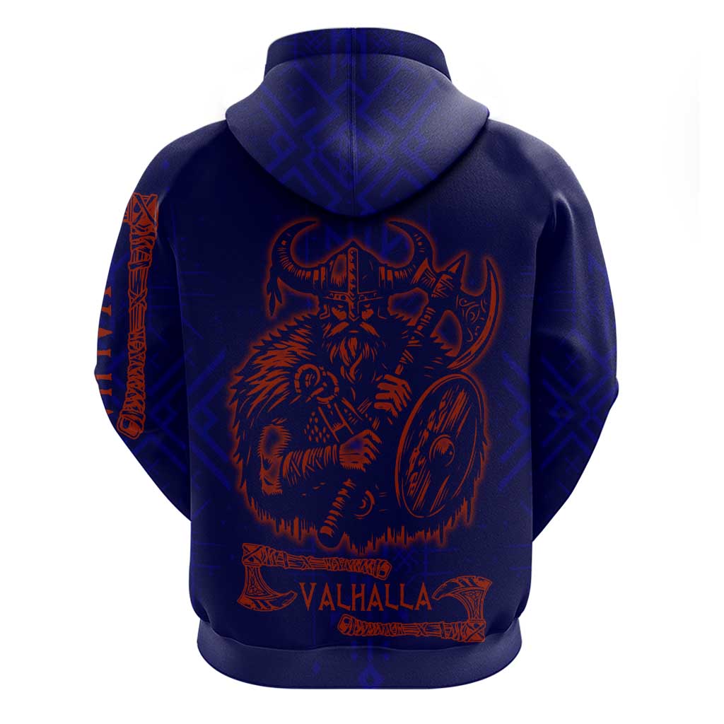 Valhalla Warrior Viking Zip Hoodie with Axes and Norse Symbols Norse Mythology Tribute - Wonder Print Shop