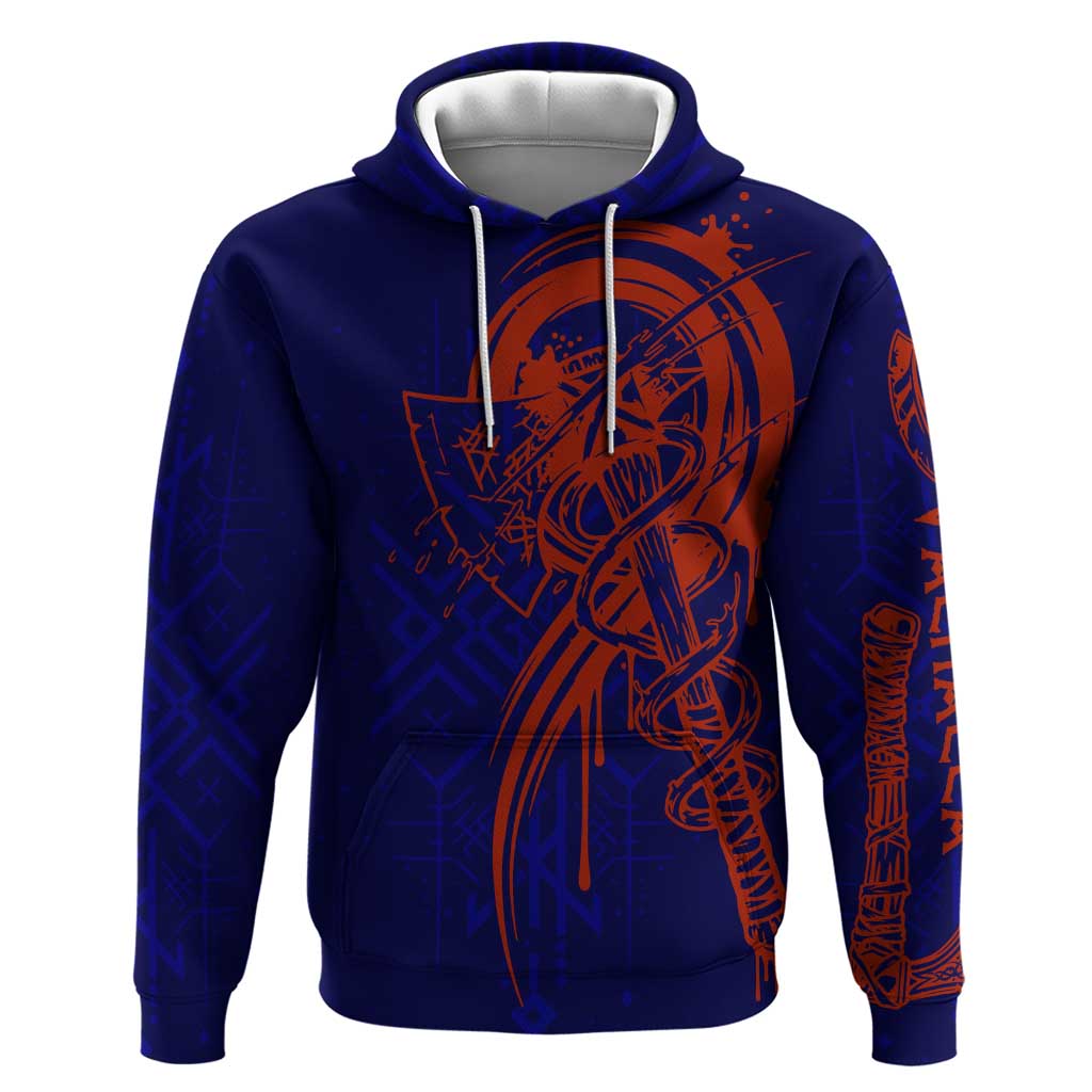 Valhalla Warrior Viking Zip Hoodie with Axes and Norse Symbols Norse Mythology Tribute - Wonder Print Shop
