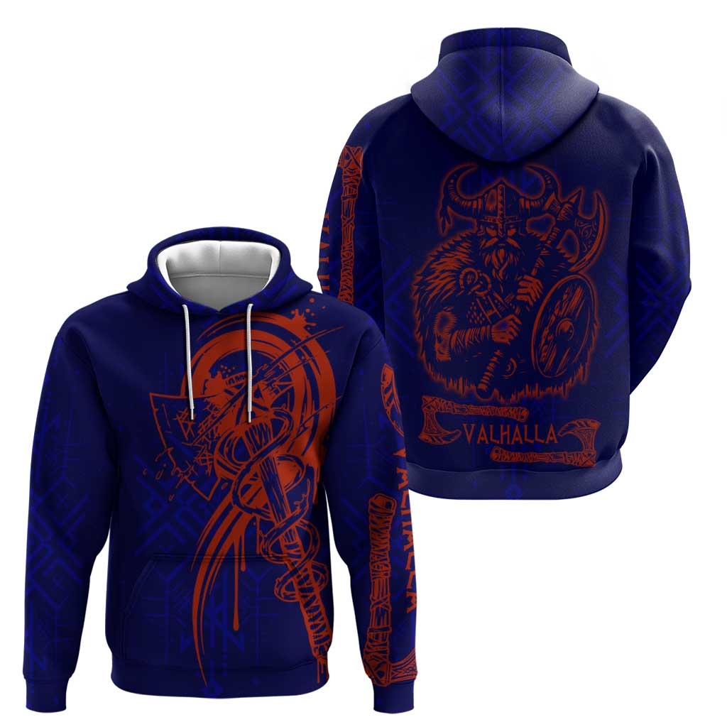 Valhalla Warrior Viking Zip Hoodie with Axes and Norse Symbols Norse Mythology Tribute - Wonder Print Shop