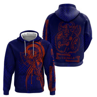 Valhalla Warrior Viking Zip Hoodie with Axes and Norse Symbols Norse Mythology Tribute - Wonder Print Shop