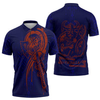 Valhalla Warrior Viking Zipper Polo Shirt with Axes and Norse Symbols Norse Mythology Tribute - Wonder Print Shop