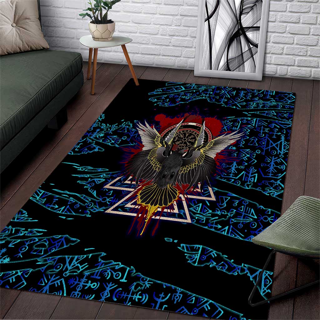 Odin Raven Viking Area Rug with Valknut and Runes Norse Mythology and Magic Tribute - Wonder Print Shop