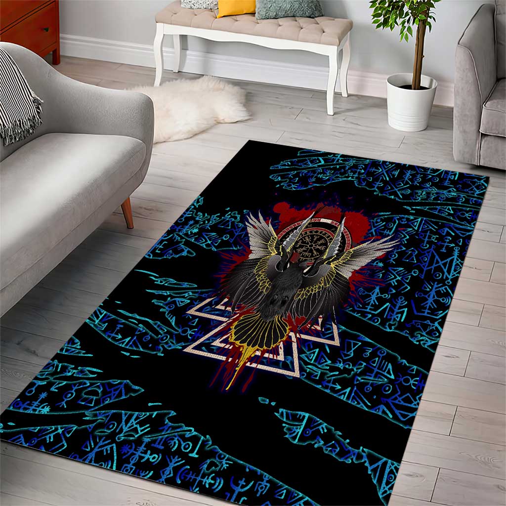 Odin Raven Viking Area Rug with Valknut and Runes Norse Mythology and Magic Tribute - Wonder Print Shop
