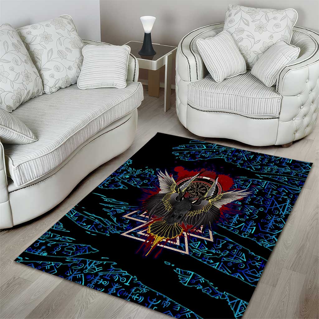 Odin Raven Viking Area Rug with Valknut and Runes Norse Mythology and Magic Tribute - Wonder Print Shop