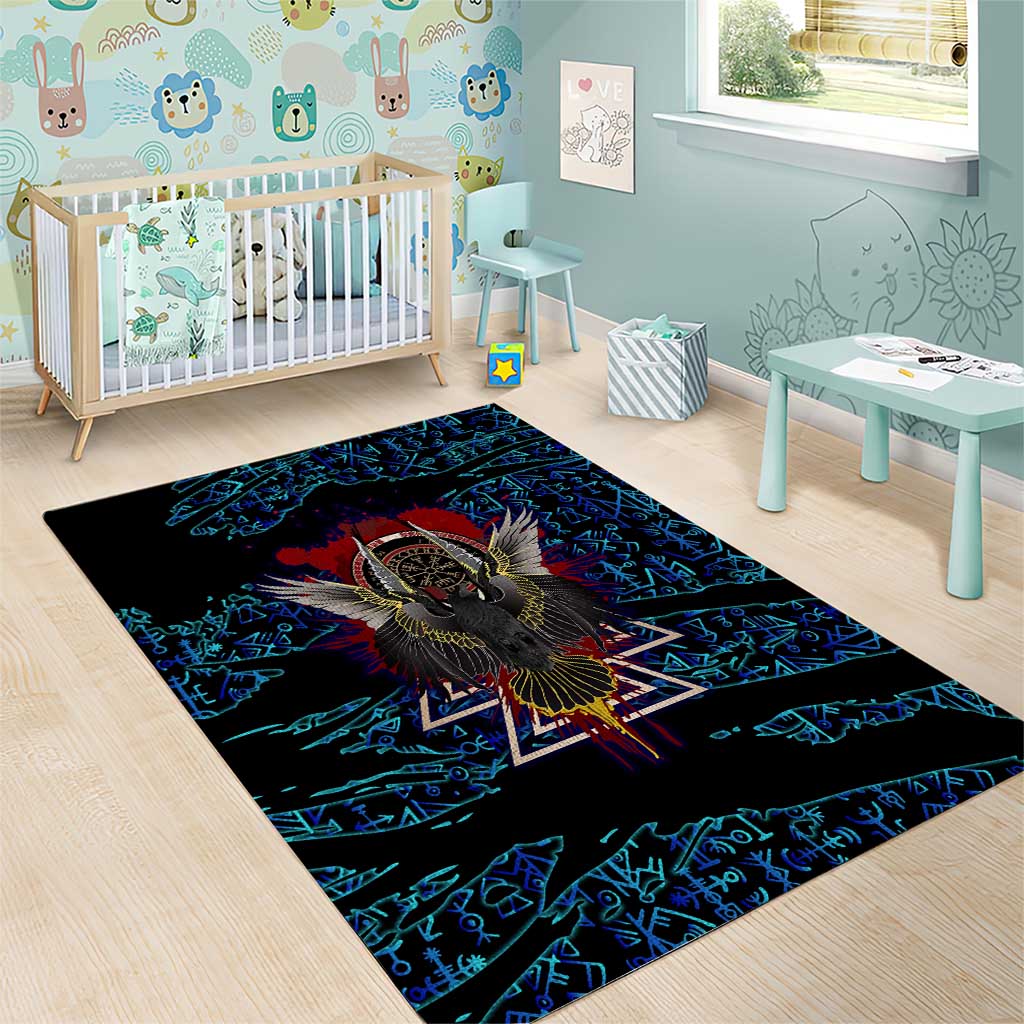 Odin Raven Viking Area Rug with Valknut and Runes Norse Mythology and Magic Tribute - Wonder Print Shop