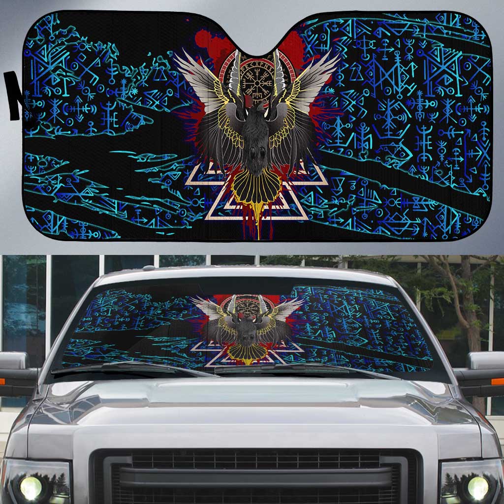 Odin Raven Viking Auto Sun Shade with Valknut and Runes Norse Mythology and Magic Tribute - Wonder Print Shop