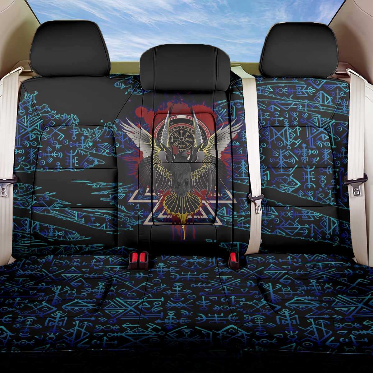 Odin Raven Viking Back Car Seat Cover with Valknut and Runes Norse Mythology and Magic Tribute - Wonder Print Shop