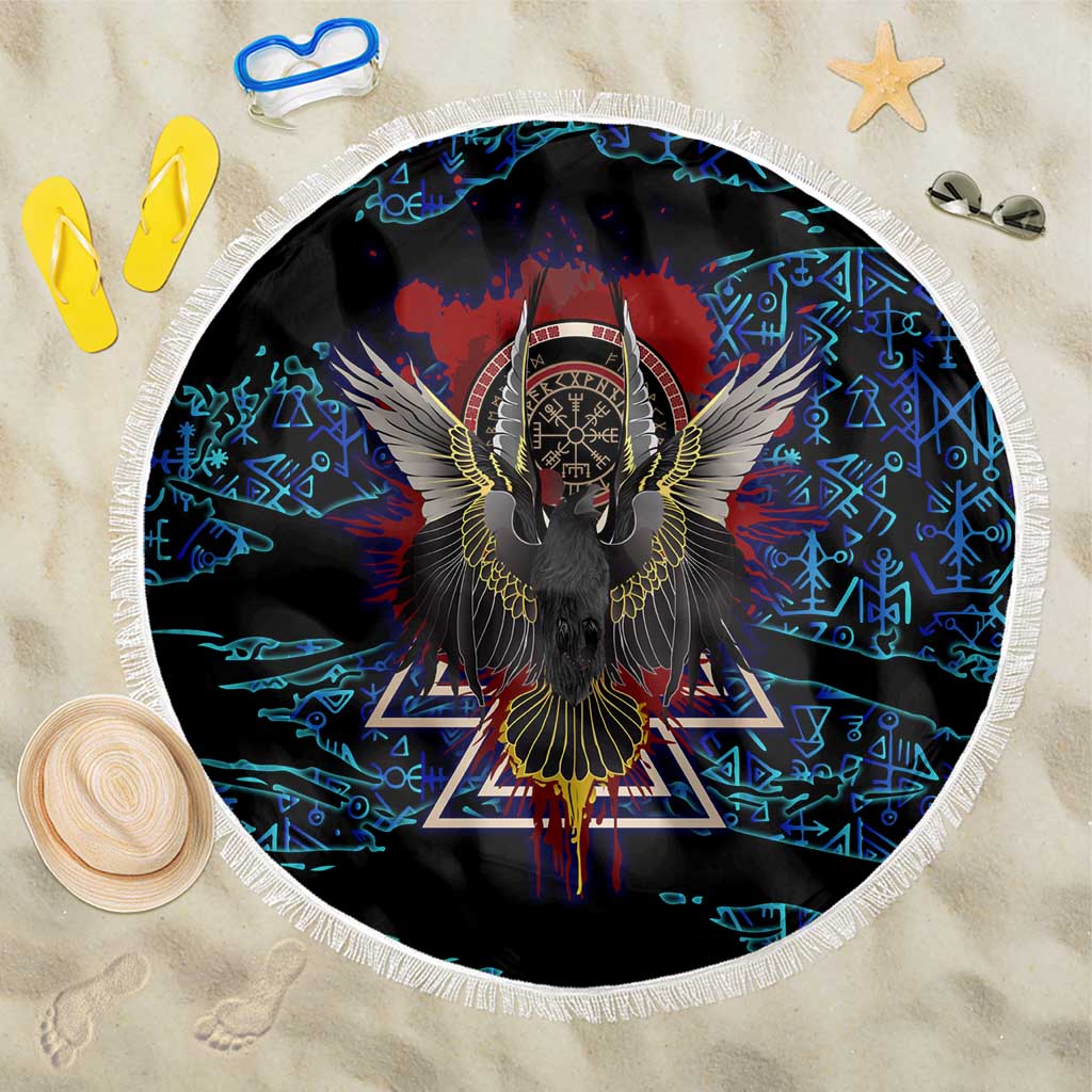 Odin Raven Viking Beach Blanket with Valknut and Runes Norse Mythology and Magic Tribute - Wonder Print Shop