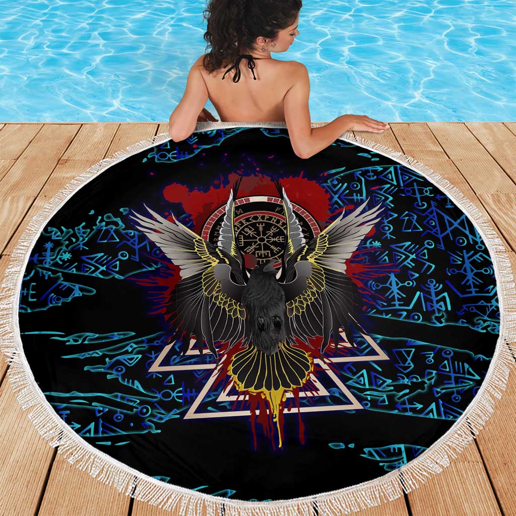 Odin Raven Viking Beach Blanket with Valknut and Runes Norse Mythology and Magic Tribute - Wonder Print Shop