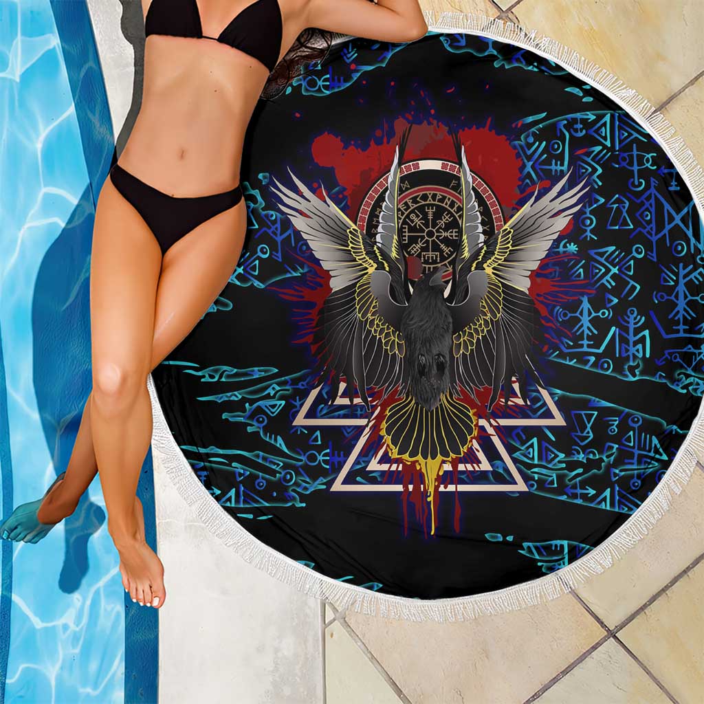 Odin Raven Viking Beach Blanket with Valknut and Runes Norse Mythology and Magic Tribute - Wonder Print Shop
