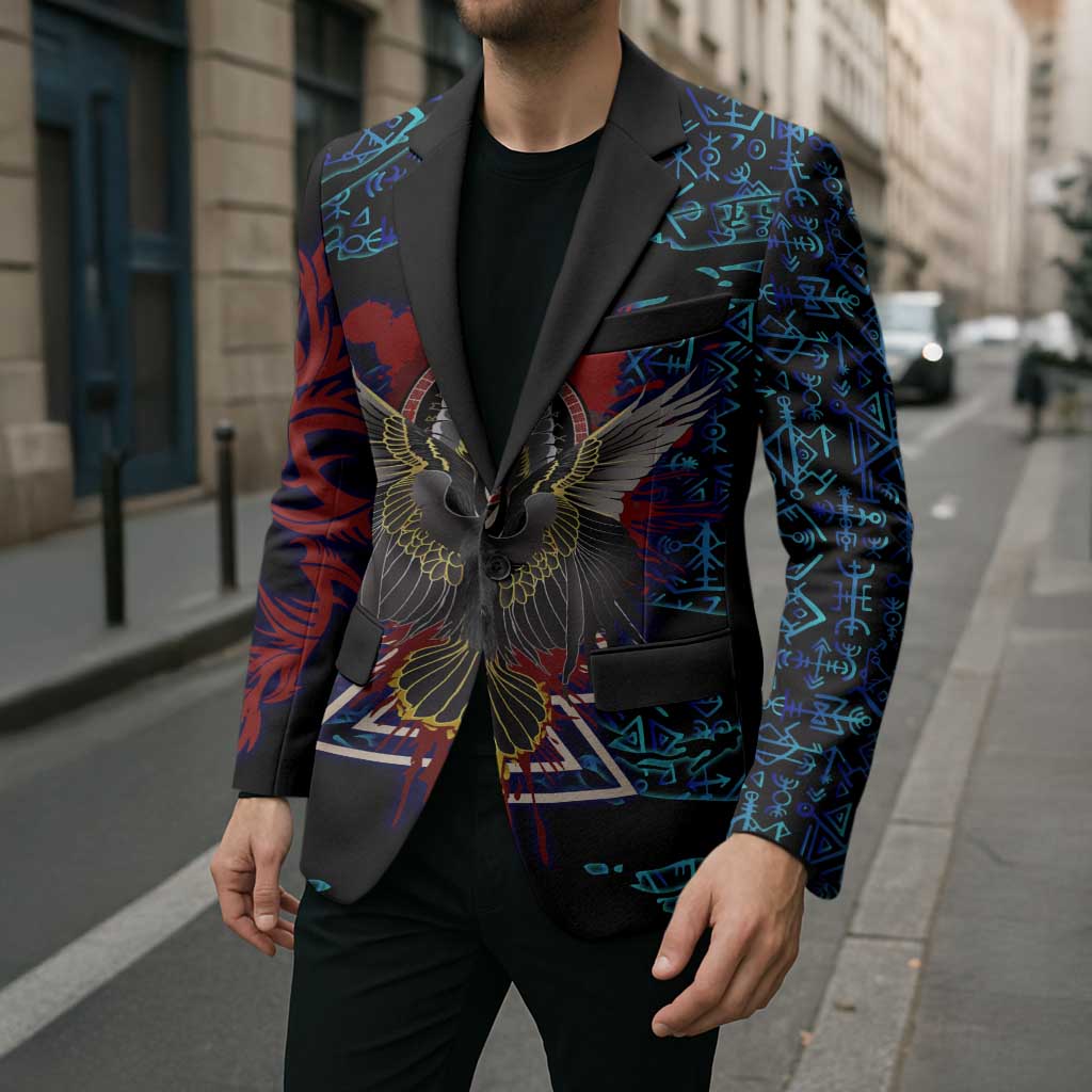 Odin Raven Viking Blazer with Valknut and Runes Norse Mythology and Magic Tribute - Wonder Print Shop