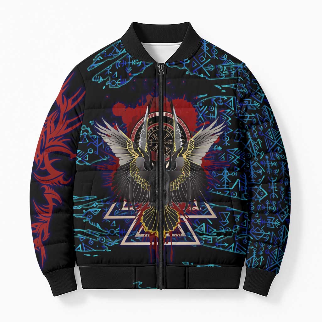 Odin Raven Viking Bomber Puffer Jacket with Valknut and Runes Norse Mythology and Magic Tribute - Wonder Print Shop