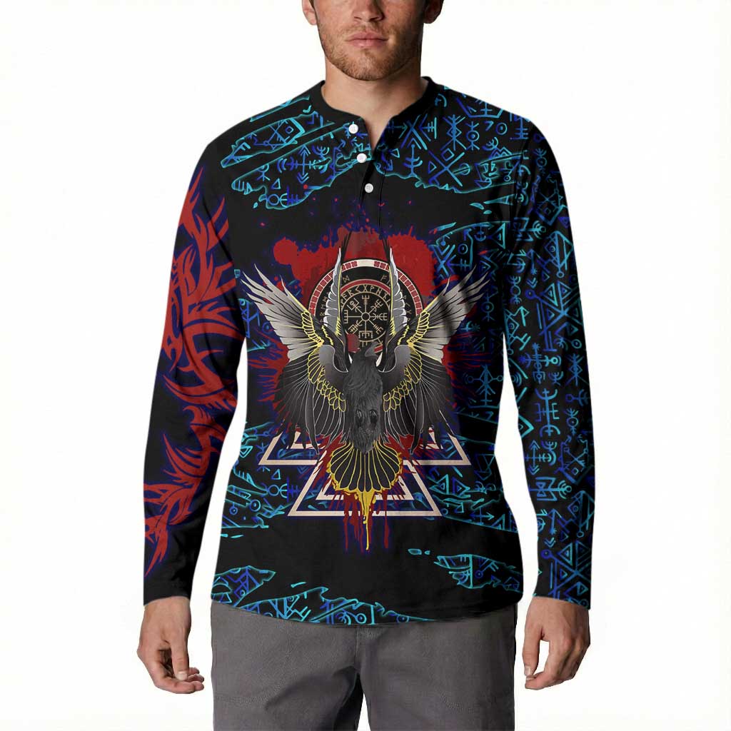 Odin Raven Viking Button Sweatshirt with Valknut and Runes Norse Mythology and Magic Tribute - Wonder Print Shop