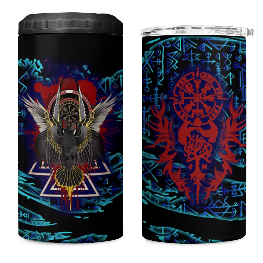 Odin Raven Viking 4 in 1 Can Cooler Tumbler with Valknut and Runes Norse Mythology and Magic Tribute - Wonder Print Shop