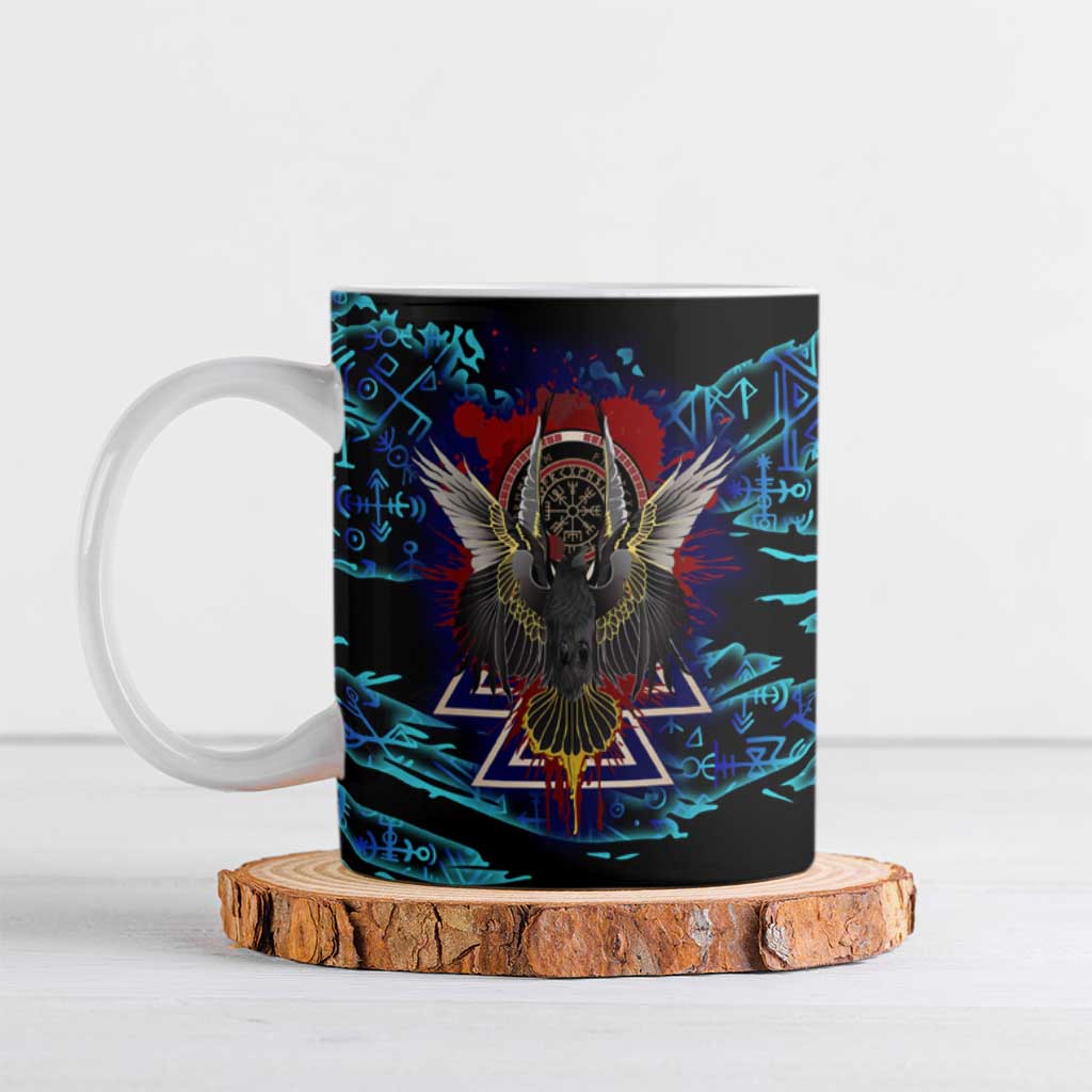 Odin Raven Viking Ceramic Mug with Valknut and Runes Norse Mythology and Magic Tribute - Wonder Print Shop