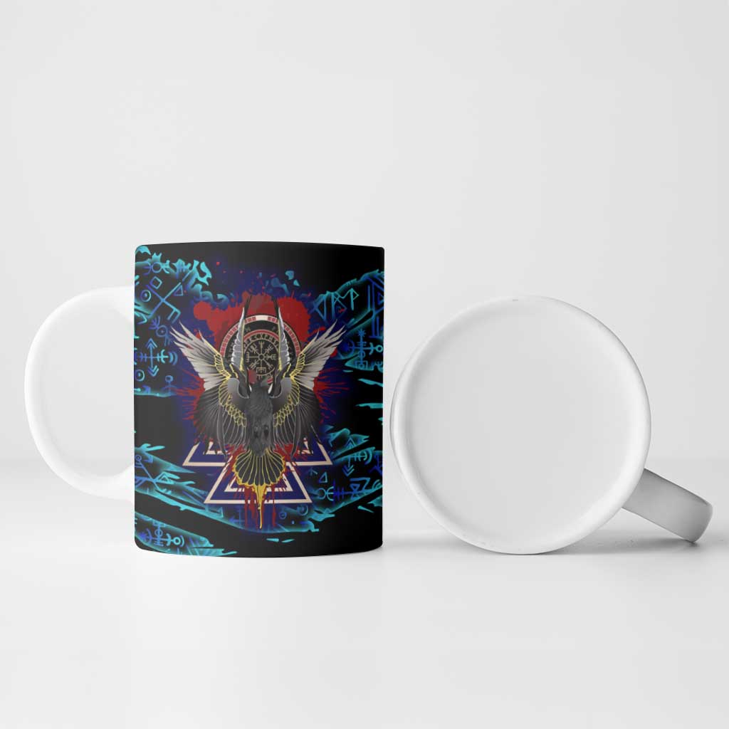 Odin Raven Viking Ceramic Mug with Valknut and Runes Norse Mythology and Magic Tribute - Wonder Print Shop